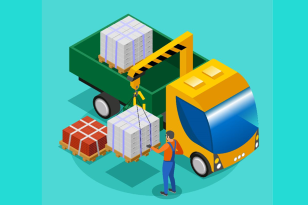 Illustration med lastbil som lastas
